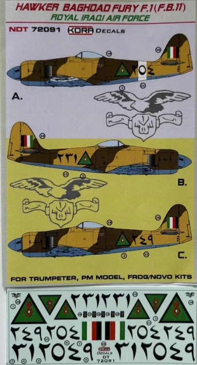 Kora Model NDT72091 Decals Hawker Baghad Fury F.1 Royal Iraqi AF 1/72