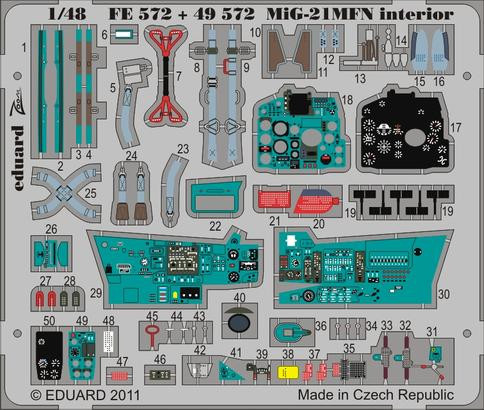 Eduard FE572 1/48 Цветное фототравление для MiG-21MFN interior S. A.