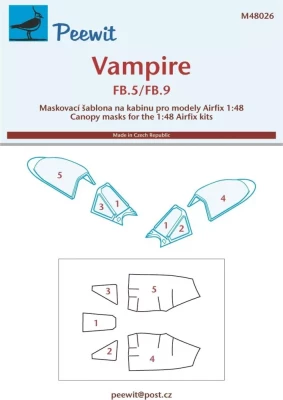 Peewit M48026 Canopy mask Vampire FB.5/FB.9 (Airf) 1/48