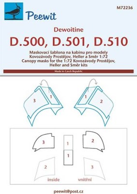 Peewit M72236 1/72 Canopy mask Dewoitine D500/501/510 (KP/SMER)