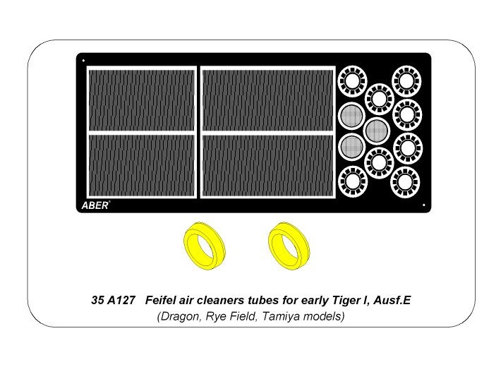 Aber 35A127 Feifel air cleaners tubes for early Pz.Kpfw.VI Tiger I, Ausf.E (Sd.Kfz.181) (designed to be used with Dragon, Rye Field and Tamiya kits) 1/35