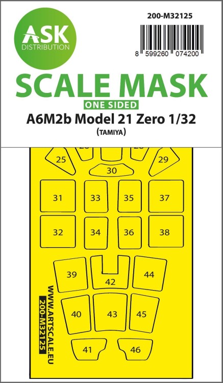Art Scale 200-M32125 Mitsubishi A6M2b Type 21 Zero canopy frame paint mask (outside only) 1/32