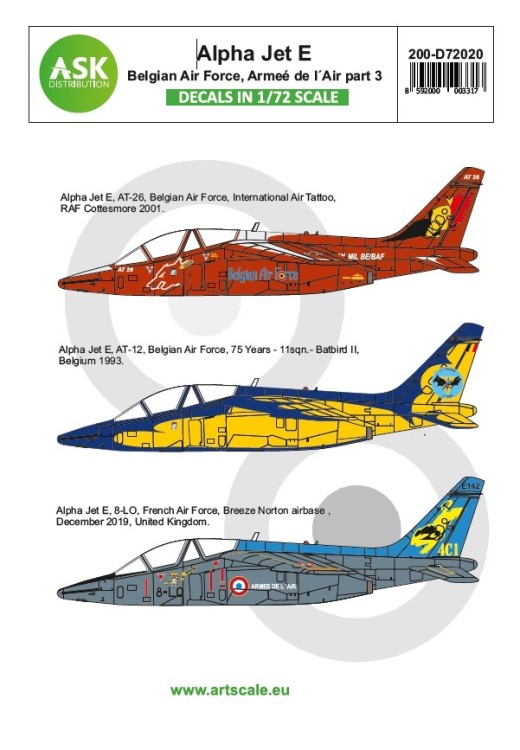 Art Scale 200-D72020 Alpha Jet E Belgian Air Force and Armee de l'Air part 3 1/72