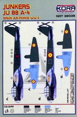 Kora Model NDT32035 Junkers Ju 88A-4 Spanish A.F. WWII декали 1/32
