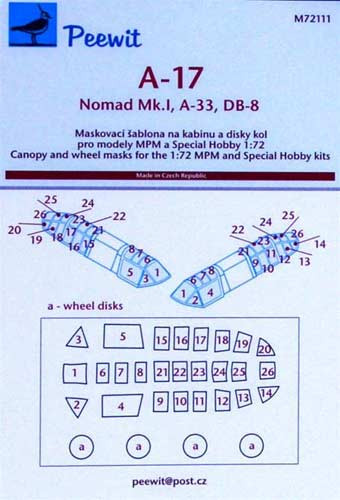 Peewit PW-M72111 1/72 Canopy mask A-17/Nomad Mk.I (MPM/SP.HOBBY)
