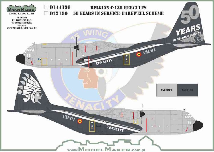 Model Maker Decals D72190 Belgian Lockheed C-130 Hercules 50 years in service- Farewell scheme 1/72