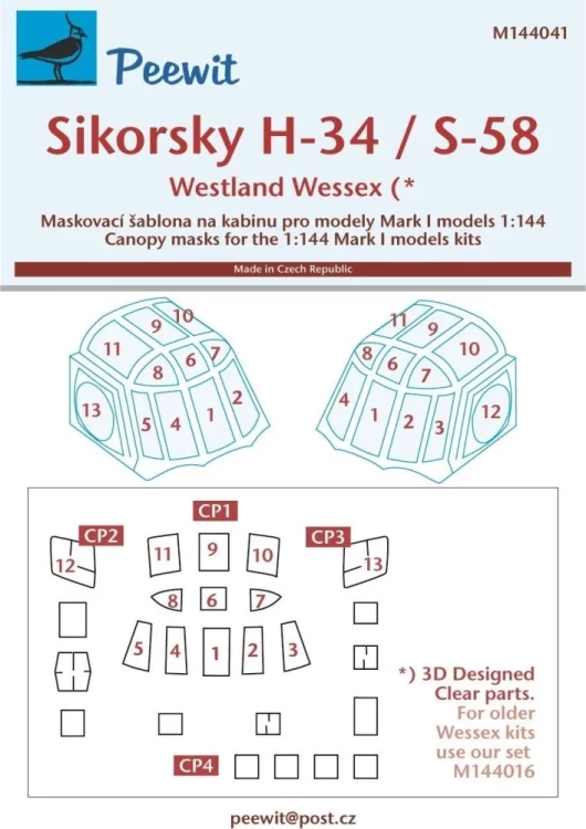 Peewit M144041 Canopy mask Sikorsky H-34 / S-58 (MARK I) 1/144