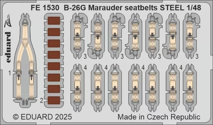 Eduard FE1530 B-26G Marauder seatbelts STEEL (ICM) 1/48