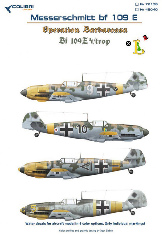 Colibri decals 72136 Bf-109 E trop (Operation Barbarossa) 1/72