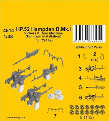 CMK SP4514 HP.52 Hampden B.Mk.I Vickers K Rear MG twin 1/48