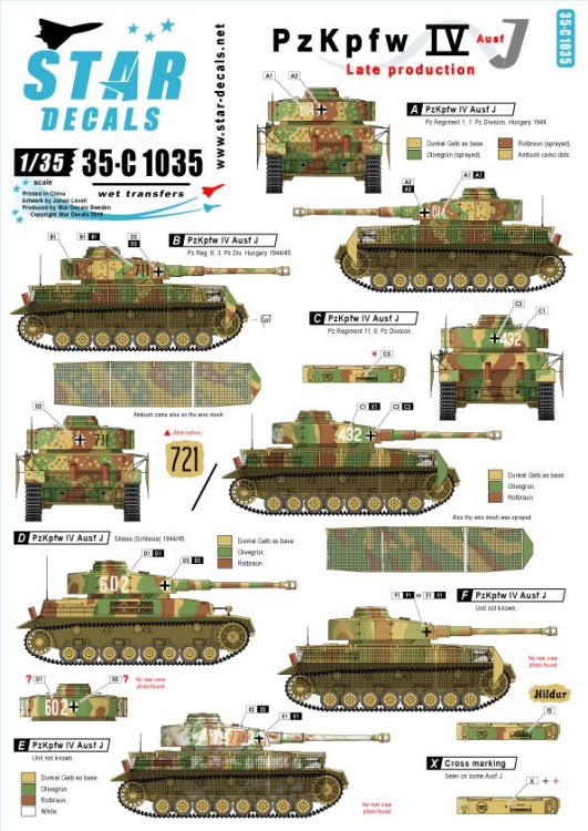 Star Decals 35-C1035 Pz.Kpfw.IV Ausf.J Late production 1/35