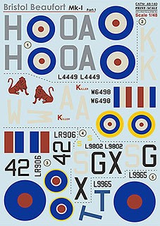 Print Scale 48-140 Bristol Beaufort Mk.I - part 1 (wet decals) 1/48