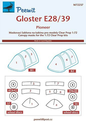 Peewit M72237 1/72 Canopy mask Gloster E28/39 Pioneer (CL.PROP)