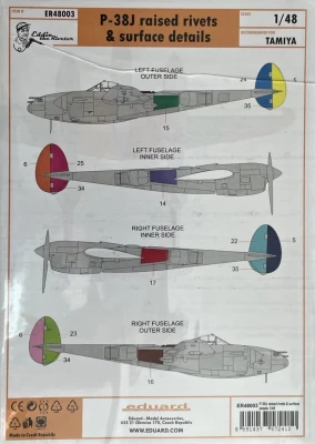 Eduard ER48003 P-38J raised rivets &amp; surface details (TAM) 1/48