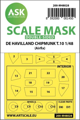 Art Scale 200-M48028 de Havilland Chipmunk T.10 wheels and canopy frame paint masks (inside and outside) 1/48