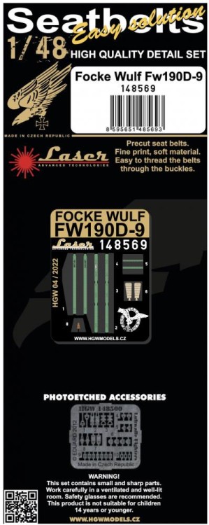 HGW 148569 Seatbelts Focke Wulf Fw190D-9 (laser) 1/48