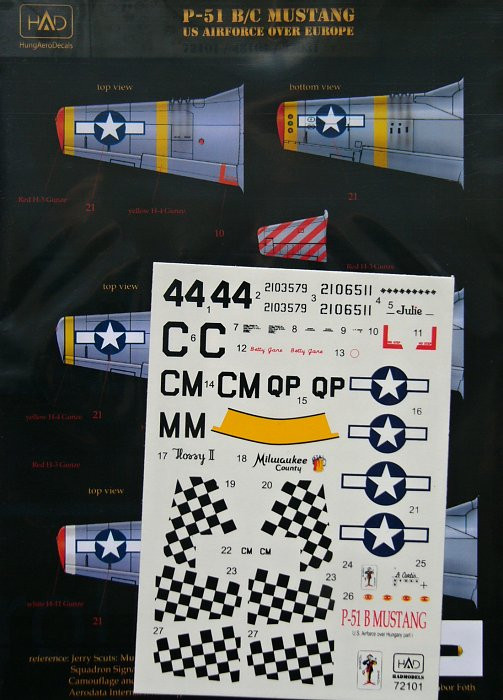 HAD 72101 Decal P-51 B/C Mustang (USAF over Europe) 1/72