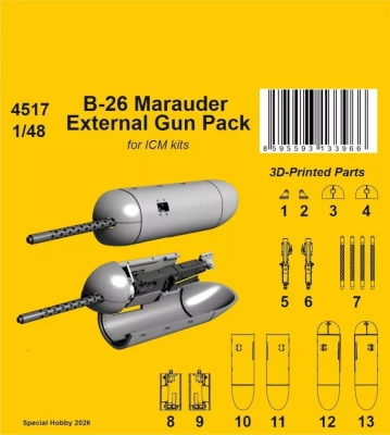 CMK SP4517 B-26 Marauder Externak Gun Pack (ICM) 1/48