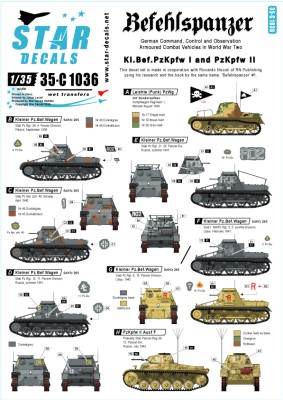 Star Decals 35-C1036 Befehlspanzer. KL Bef.Pz.I, Pz.Kpfw.II and Beob.Pz.Kpfw.II [Kl.Bef.Pz.Kpfw.I, Pz.Kpfw.II and Beobachtungspanzer II .[Befehlspanzer (1). German Command, Control and Observation Tanks.] 1/35