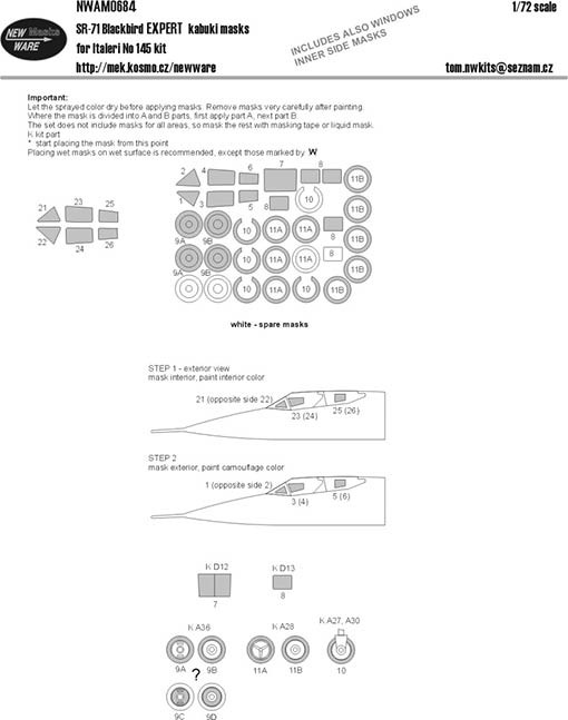 New Ware NWA-M0684 1/72 Mask SR-71 Blackbird EXPERT (ITALERI 145)