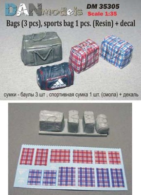 Dan Models 35305 сумки - баулы 3 шт , спортивная сумка 1 шт. (смола) + декаль 1/35