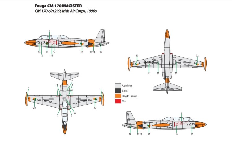 Miniwing Plastic MINI354 Fouga CM.170 MAGISTER / Irish Air Corps, 1 plastic kit, 1 decal version, BAGGED 1/144