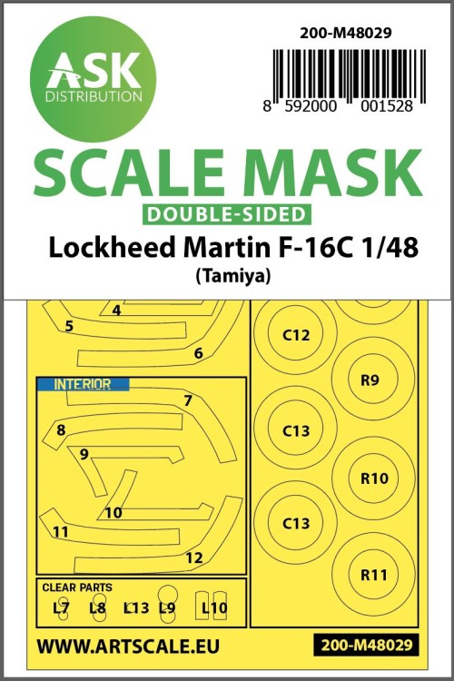 Art Scale 200-M48029 Lockheed-Martin F-16C Fighting Falcon wheels and canopy frame paint masks (inside and outside) 1/48