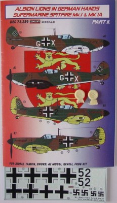 Kora Model DEC72259 Spitfire Mk.I&amp;Mk.IA (Luftwaffe) Pt.II. декали декали 1/72