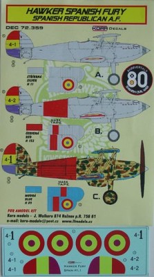 Kora Model DEC72359 Hawker Spanish Fury (Republican AF) декали декали 1/72