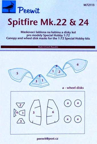 Peewit PW-M72113 1/72 Canopy mask Spitfire Mk.22&24 (SP.HOBBY)
