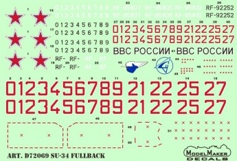 Model Maker Decals D72069 Sukhoi Su-34 FULLBACK 1/72