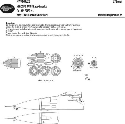 New Ware NWA-M0822 Mask MiG-25PD BASIC (ICM 72177) 1/72