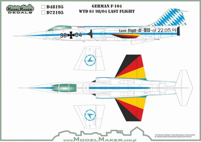 Model Maker Decals D72195 German Lockheed F-104G Starfighter WTD 61 98/04 Last Flight 1/72