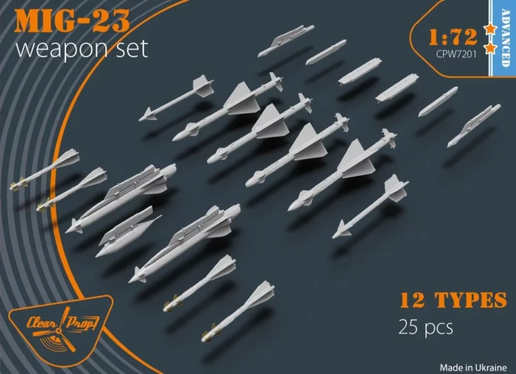 Clear Prop CPW72001 MiG-23 Weapon Set (12 types, 25 pcs.) 1/72