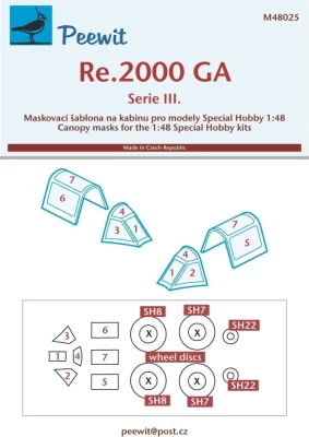 Peewit M48025 Canopy mask Re.2000 GA Serie III (SP.H.) 1/48