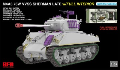 RFM 5135 Танк M4A3 76W VVSS Sherman поздний с полным интерьером, стандартная версия 1/35