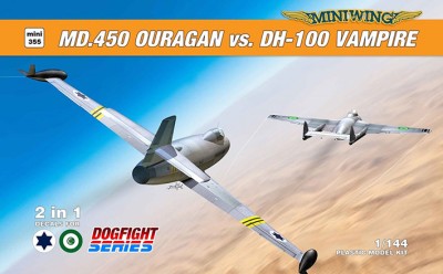 Miniwing Plastic MINI355 Ouragan vs. de Havilland Vampire / Dogfight set 1Q/2022 2 plastic kits, 2 decals versions, BOXED 1/144