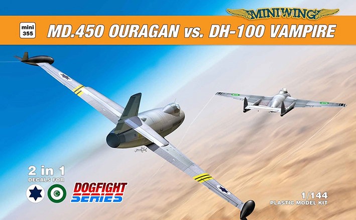Miniwing Plastic MINI355 Ouragan vs. de Havilland Vampire / Dogfight set 1Q/2022 2 plastic kits, 2 decals versions, BOXED 1/144