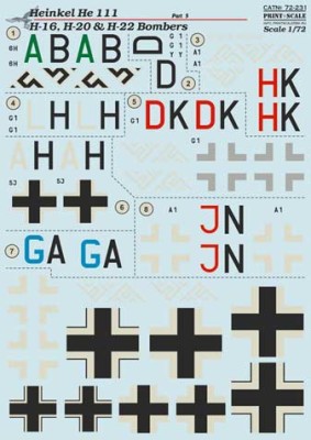 Print Scale 72-231 He 111 H-16, H-20 &amp; H-22 Bombers 1/72