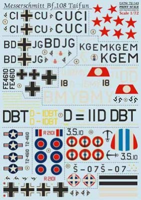 Print Scale 72-143 Messerschmitt Bf.108 Taifun Wet decal 1/72