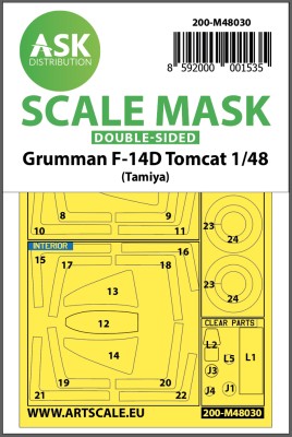 Art Scale 200-M48030 Grumman F-14D Tomcat wheels and canopy frame paint masks (inside and outside) 1/48