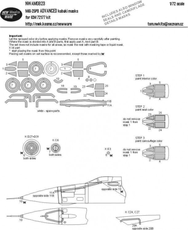 New Ware NWA-M0823 Mask MiG-25PD ADVANCED (ICM 72177) 1/72
