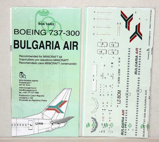 BOA Decals 14403 Boeing 737-300 Bulgaria Air (MINICR.) 1/144