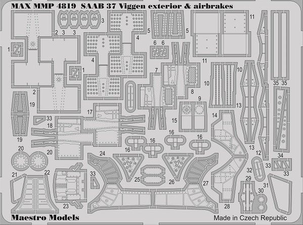 Maestro Models MMCP-4819 1/48 SAAB 37 Viggen exterior & airbrakes (PE set)