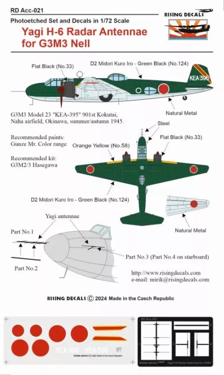 Rising Decals ACC021 Yagi H-6 Radar Antennae for G3M3 Nell 1/72