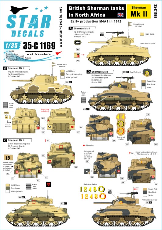 Star Decals 35-C1169 British Sherman tanks in North Africa. Sherman Mk.II, Early production in 1942 1/35