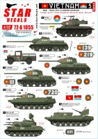 Star Decals 72-A1055 Vietnam # 5. NVA North Vietnamese Tanks and AFVs markings.T-34/85M, SU-100, BTR-50P (AA), PT-76B, ZSU-23-4M SPAAG,M41A3 Walker Bulldog, M37 truck. (Soviet) 1/72