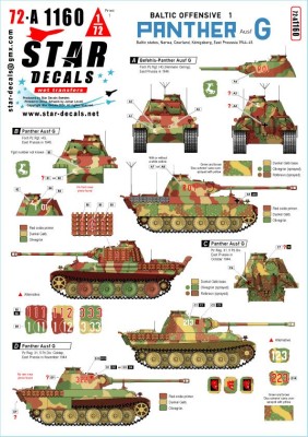 Star Decals 72-A1160 Pz.Kpfw.V Ausf.G PantherBaltic Offensive # 1. Fsch.Pz.Reg. HG and 5. Pz.Div. in 1944-45. Baltic states-Narwa-Courland-Kenigsberg-East Preussia 1/72