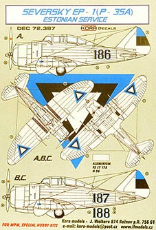 Kora Model DEC72387 Seversky EP-1(P-35A) Estonian Service декали декали 1/72