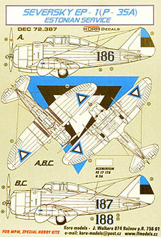 Kora Model DEC72387 Seversky EP-1(P-35A) Estonian Service декали декали 1/72